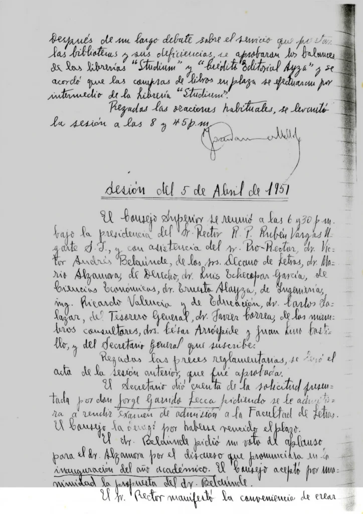 Acta de sesión del Consejo Superior (1951)